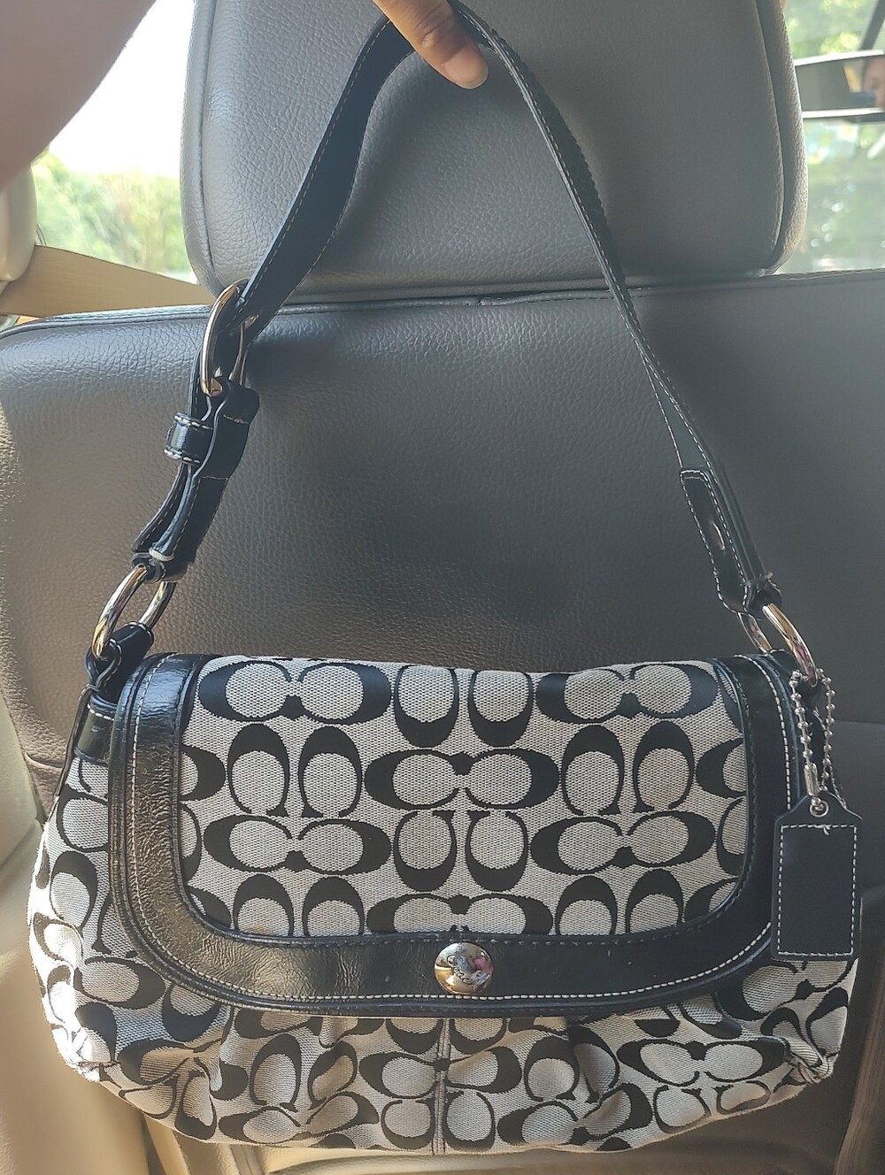 Coach Black Grey Signature Canvas Shoulder Bag F13739 Flap